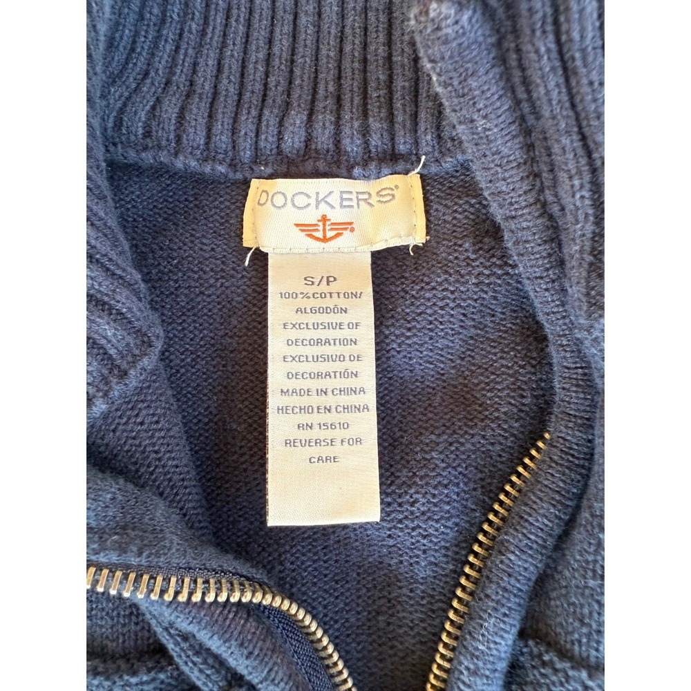 Dockers Mens Quarter Zip Pullover Sweater S/P Small Blue Cotton Knit Ribbed - Picture 5 of 6